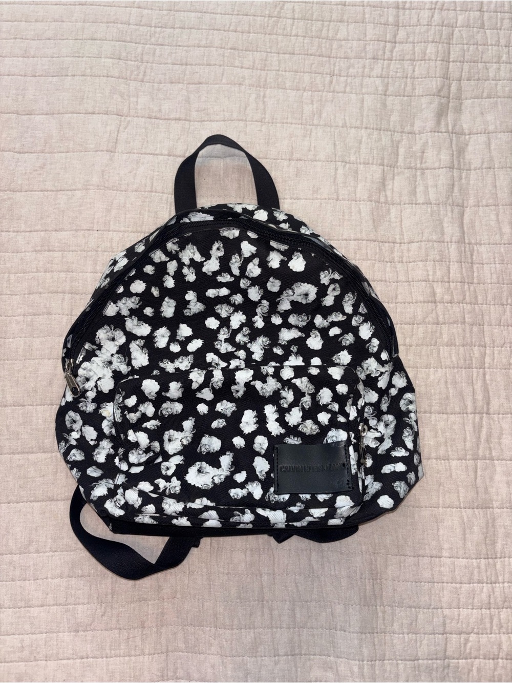 Calvin Klein Black and White Floral Print Backpack